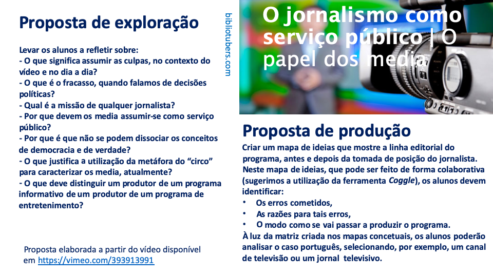 Aprender nos media | O jornalismo como serviço público Informar e educar | O papel dos media